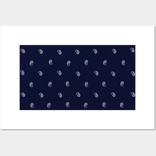 Small Paisley Bandana Style - Navy Blue and White Posters and Art